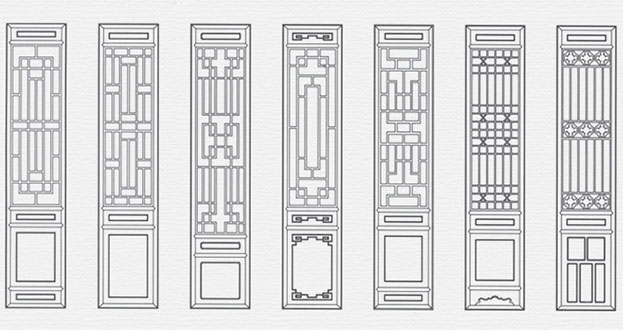 安定常用中式仿古花窗图案隔断设计图